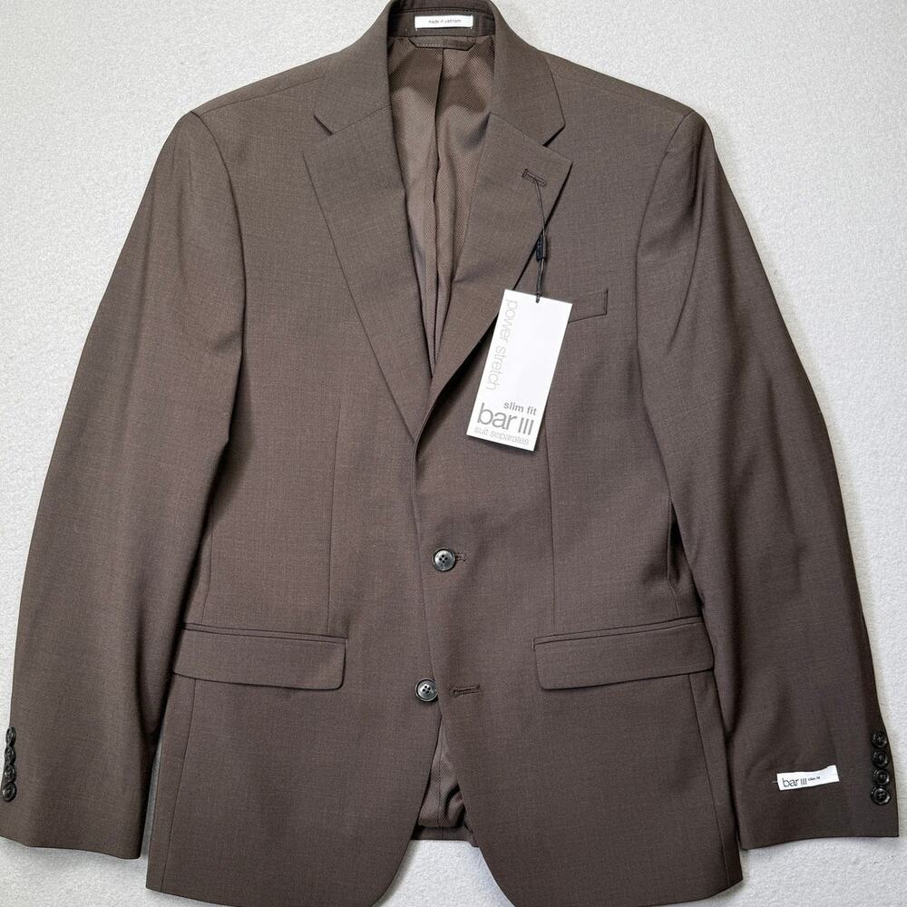 Bar III Men's Slim-Fit Wool Blend Suit Jacket Brown 36S $425